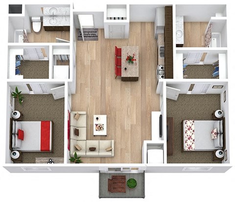 Floor plan for 2 beds, 2 baths, 1156 sqft